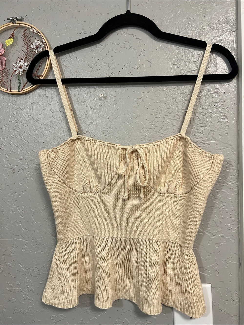 LUSH KNIT CAMI PEPLUM TOP IN NATURAL COLOR SIZE